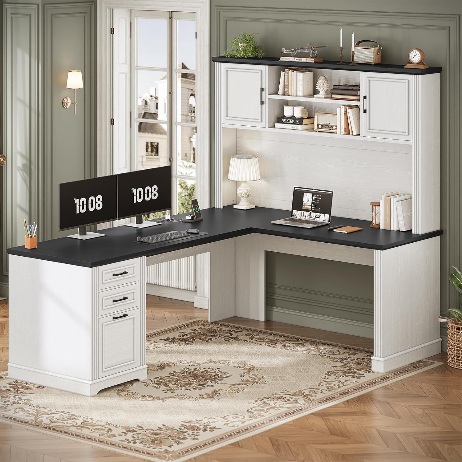 L Shaped Desk with Hutch & 3 D - Office Furniture Custom ulasan dan harga