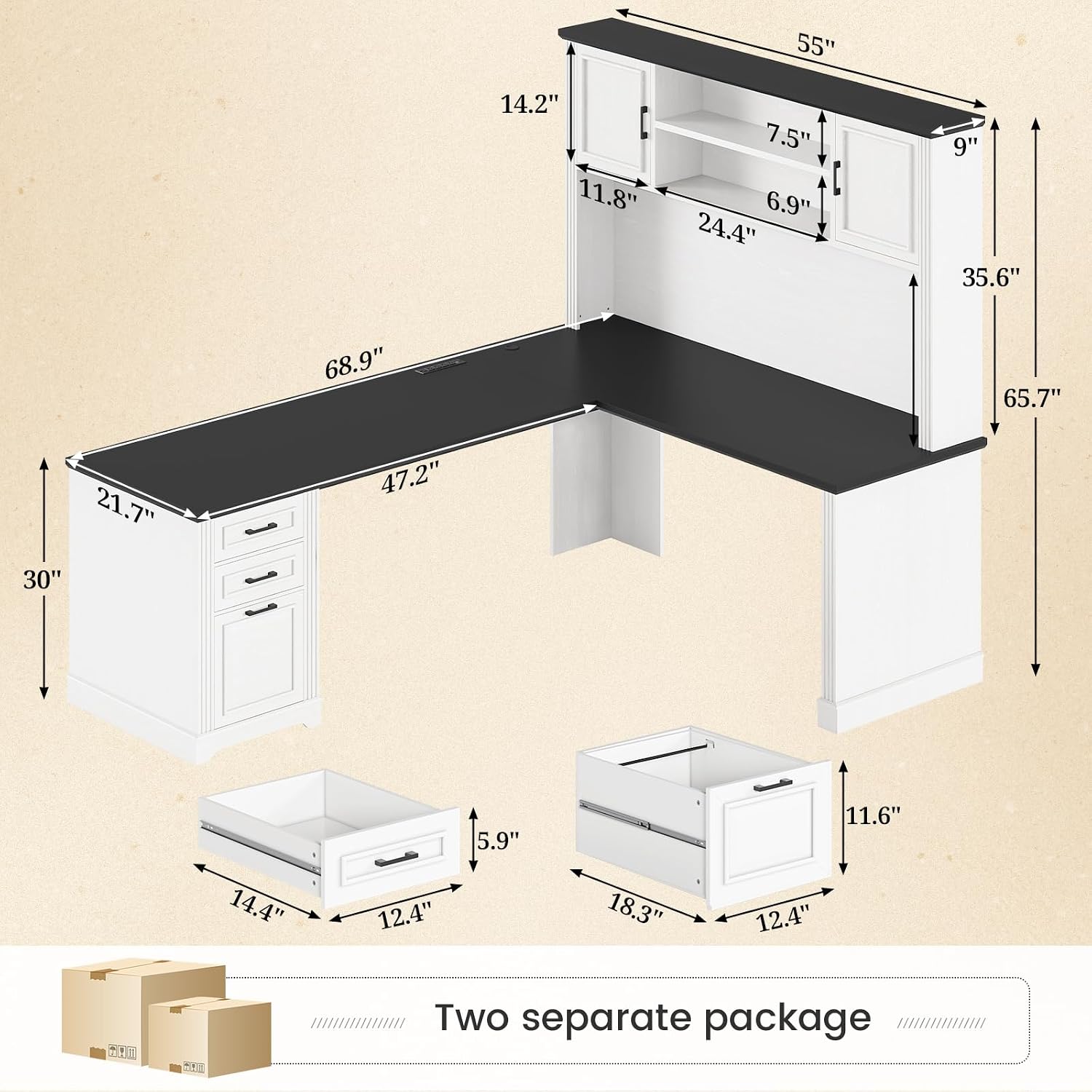 L Shaped Desk with Hutch & 3 D - Office Furniture Custom ulasan dan harga